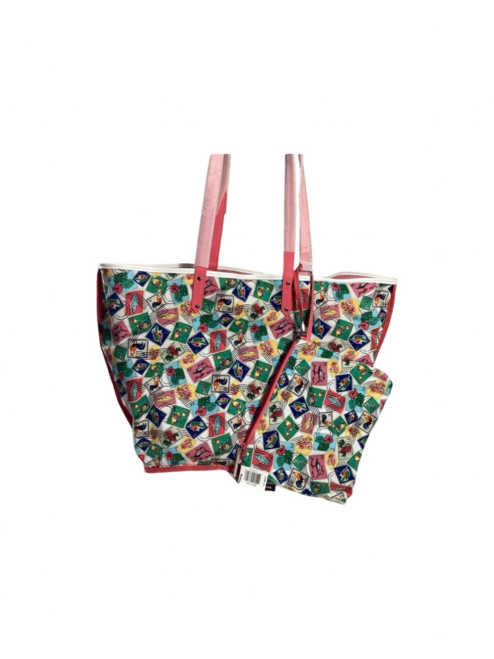 Vera Bradley XL Beach Tote w/ Pouch Reversible NWT Oxford Floral & Stamps